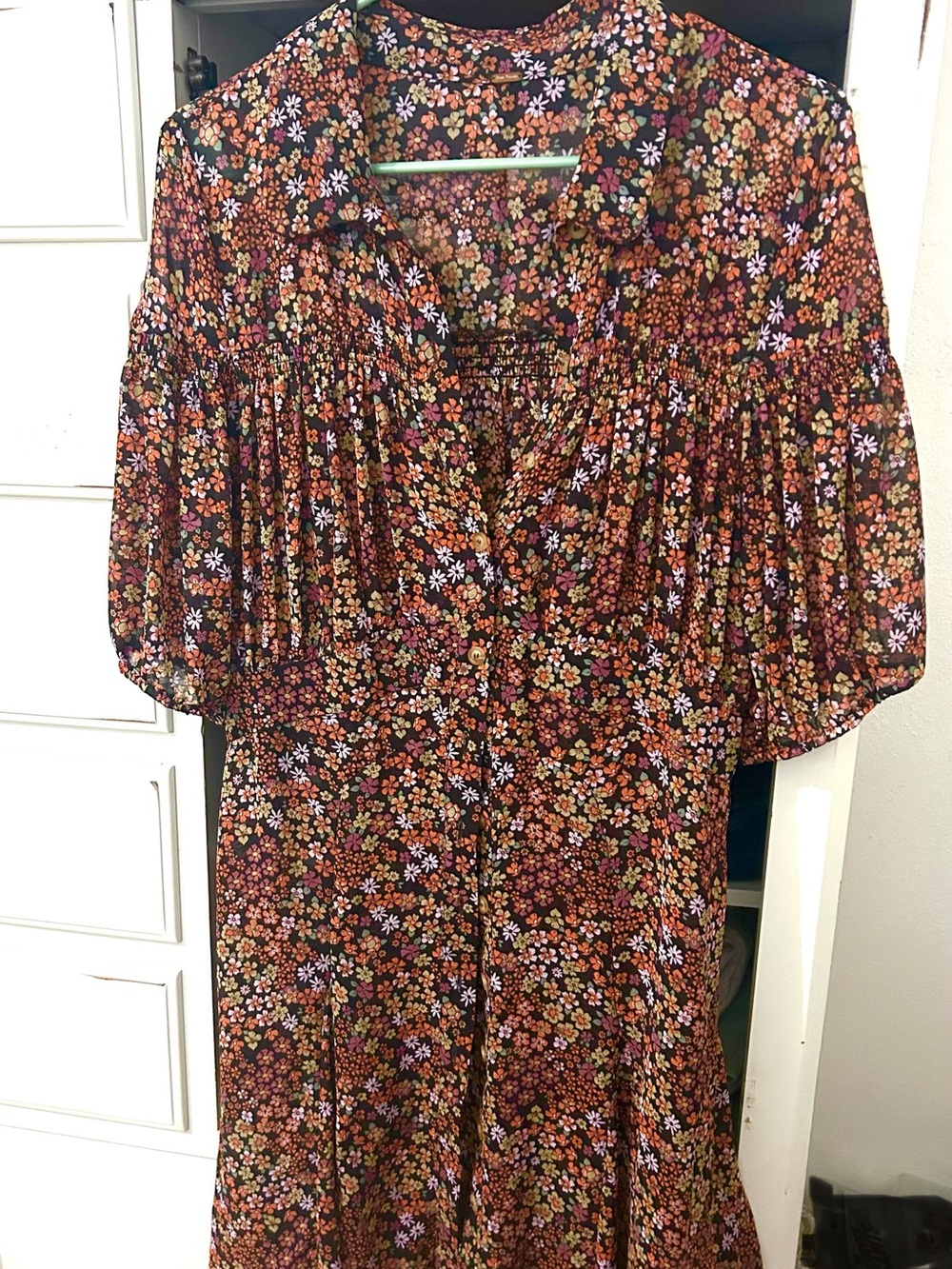 Free People Floral Puff-Sleeve Midi Dress